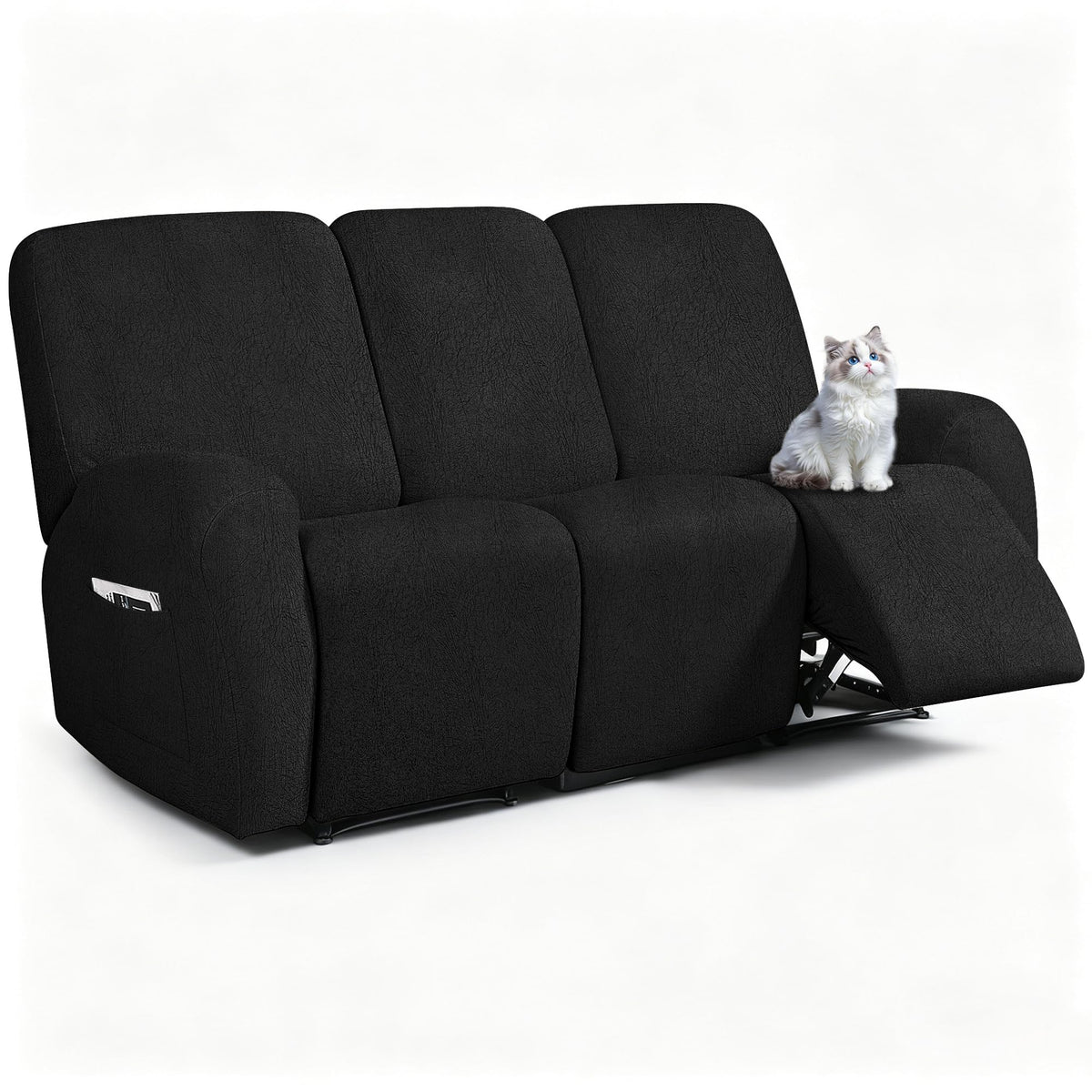 ANARACHON Leather Look Recliner Couch Cover, 8-Pieces Stretch Recliner Sofa Covers, Soft Reclining Slipcover, Washable Furniture Protector for Pets (3 Seater, Brown)