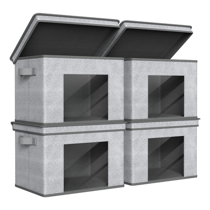 Univivi Front Opening Storage Bins with Lids for Closet, Beige, 4 Pack