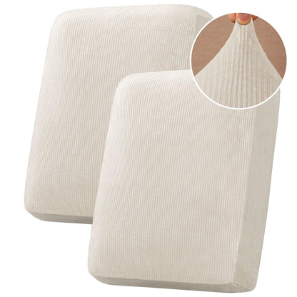 H.VERSAILTEX Velvet Stretch Couch Cushion Cover Plush Cushion Slipcover for Chair Loveseat Sofa Cushion Furniture Protector Seat Cushion Sofa Cover (2 Piece Large Sofa Cushion Covers, Ivory)
