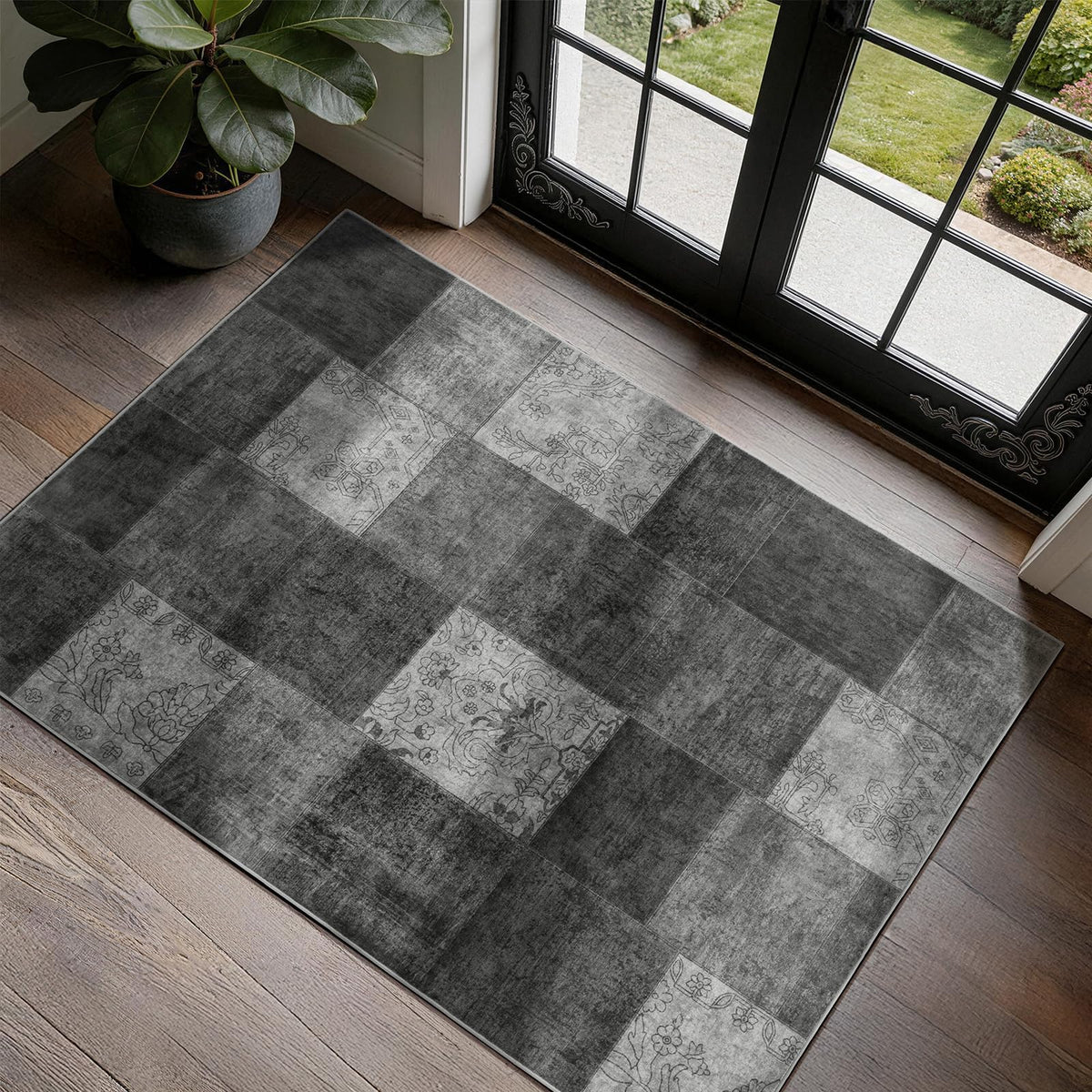 LIANLAM 8x10 Washable Area Rugs for Living Room & Bedroom(8x10,Black&Gray)