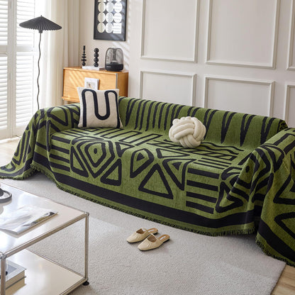 HANDONTIME Green Sofa Cover Vintage Couch Cover for Dogs 91" X150" Couch Cushion Covers with Tassel Herringbone Sofa Cover Boho Sofa Covers for 3 Cushion Couch Chenille Soft Loveseat Sofa Covers