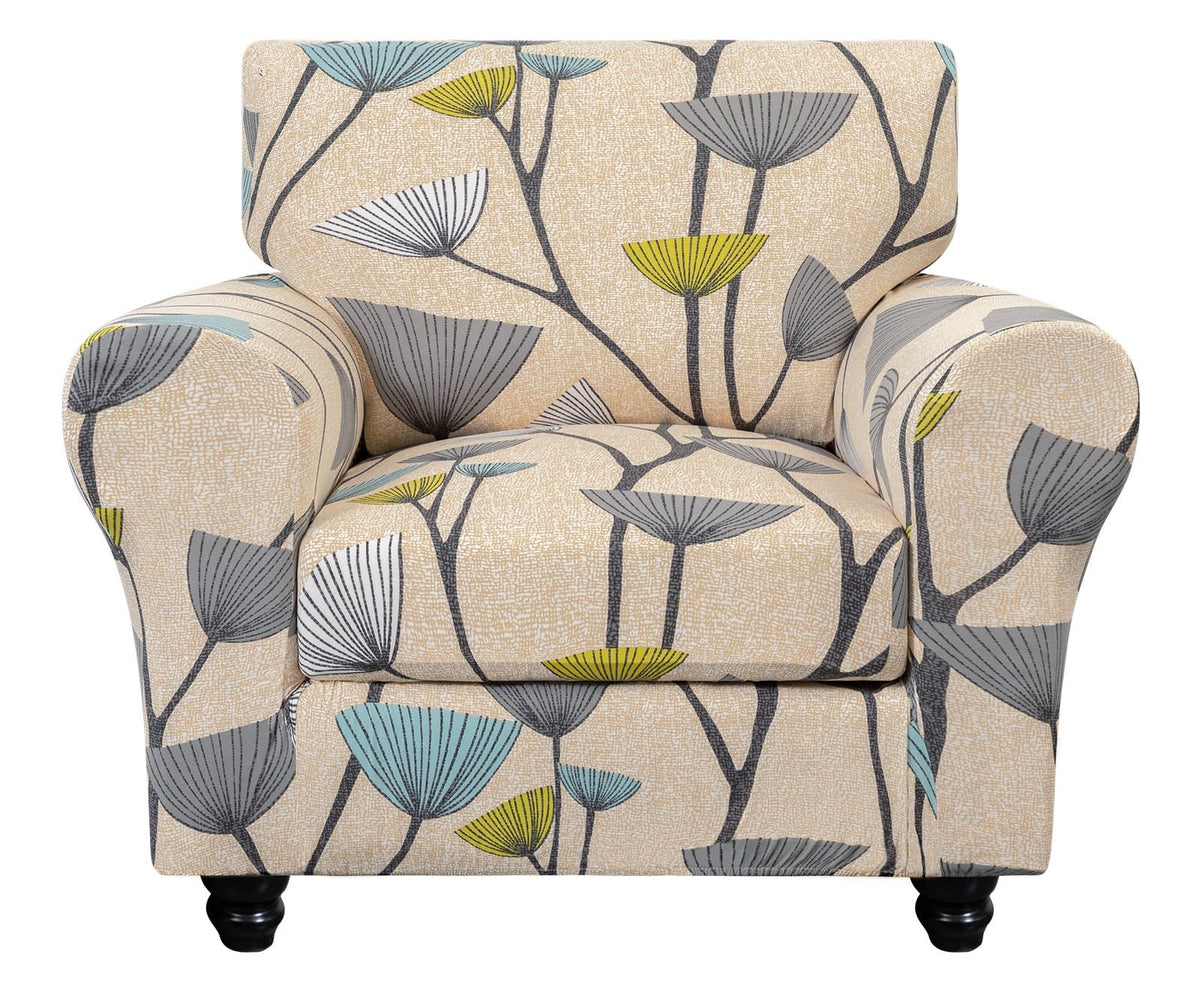 SearchI Stretch Sofa Cover Printed Couch Cover, Floral Pattern 4 Pieces Sofa Slipcover with 3 Separate Cushion Cover, Washable Furniture Protector for Living Room(Sofa, Yellow+Flower)