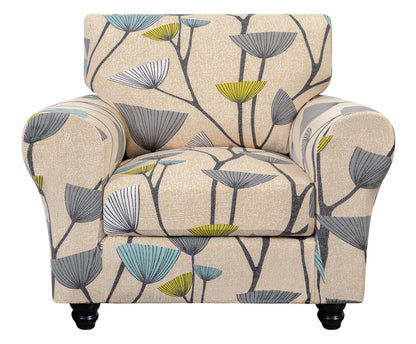 SearchI Stretch Sofa Cover Printed Couch Cover, Floral Pattern 4 Pieces Sofa Slipcover with 3 Separate Cushion Cover, Washable Furniture Protector for Living Room(Sofa, Yellow+Flower)