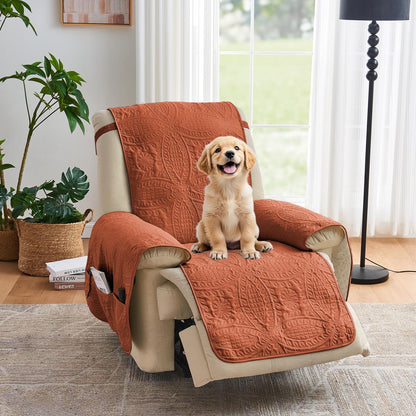 Quilted Sofa Slipcovers with Pockets, Anti-Slip Medallion Designed Couch Covers for 3 Cushion Sofa, Couch Cover for Dogs Cats Water-Repellent Machine Washable (Large Sofa 68", Ivory White)