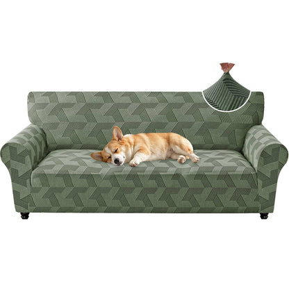 ZNSAYOTX Stretch Couch Covers for 3 Cushion Couch, 1-Piece Sofa Cover Slipcover Pet Friendly, Furniture Protector with Elastic Bottom for Dogs Geometrical Jacquard Fabric (Large, Light Grey)
