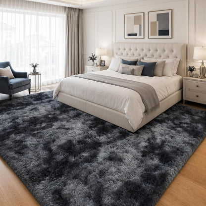 PLHXFR 8x10 Area Rugs Living Room: Fluffy Bedroom Soft Shag Rug Black Grey