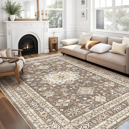 cotiled 9x12 Area Rug for Living Room, Washable, Traditional, Beige