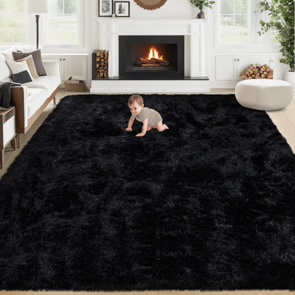 8x10 Area Rugs for Living Room: Fluffy Shag Soft Washable Rug Large Fuzzy Plush Indoor Carpet for Bedroom Nursery Playroom Kids Girls Boys Room (Black, 8'x10')