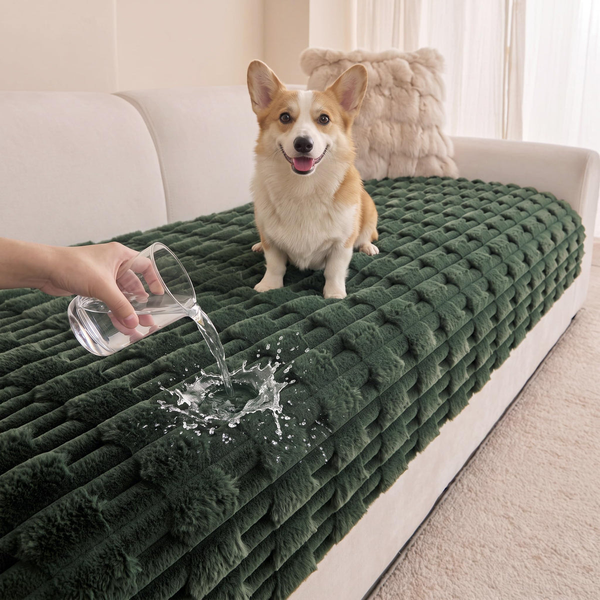 MYSKY HOME 100% Waterproof Couch Cover for Dogs, Plush Pet Couch Covers for Sofa Washable, Couch Covers for 2 Cushion Sofa Pet Friendly, Non-Slip Durable Sofa Cover Slipcover Protector, Cream, 35"x63"
