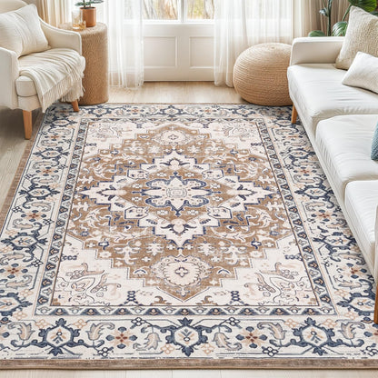 Lofus 8x10 Area Rugs for Living Room Bedroom, Soft Boho Carpet Floral Brown