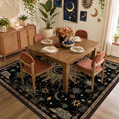 Vacuum-Friendly, 8x10 Washable Area Rug, Black Gold Beige Red