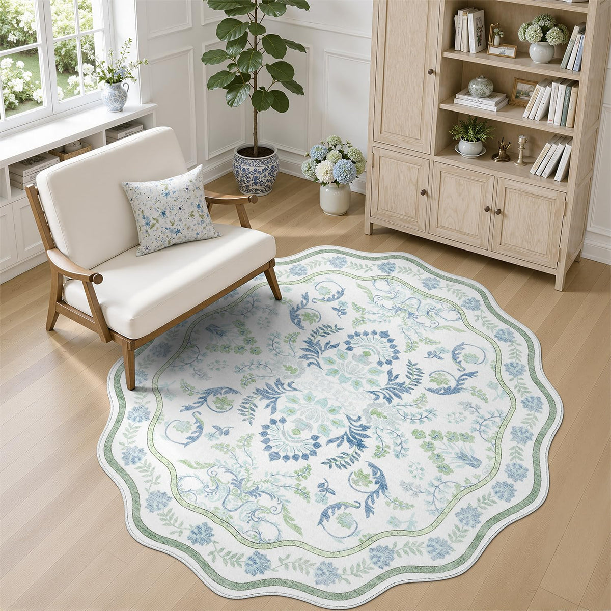 DCX 8x10 Area Rug Living Room: Washable Botanical Carpet Blue and Green