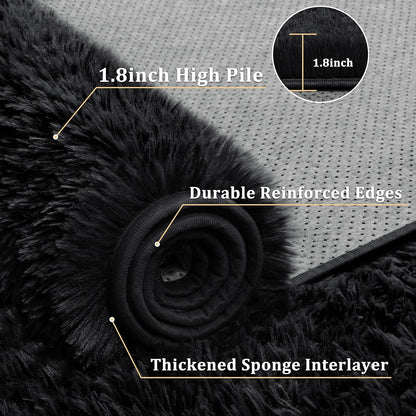 Tosuoka 8x10 Area Rugs for Living Room Bedroom, Black Rug Soft Fluffy Shag