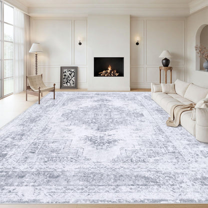 XLUEZ Area Rug 8x10 Living Room Rug, Machine Washable Vintage Distressed Medallion Rug Non-Slip Soft Low Pile Large Indoor Rugs for Bedroom Dining Room Office Children's Room (Beige,8'x10')