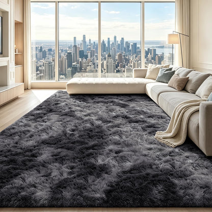Beige 8x10 Area Rugs for Living Room, Fluffy Shag Rug Large Bedroom Carpet