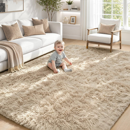 TENGTENGLINK 8x10 Fluffy Shag Area Rug Living Room Bedroom Washable Black