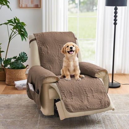 Quilted Sofa Slipcovers with Pockets, Anti-Slip Medallion Designed Couch Covers for 3 Cushion Sofa, Couch Cover for Dogs Cats Water-Repellent Machine Washable (Large Sofa 68", Ivory White)