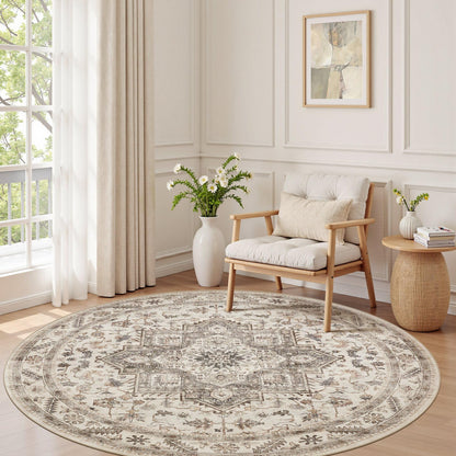 cotiled 9x12 Area Rug for Living Room, Washable, Traditional, Beige