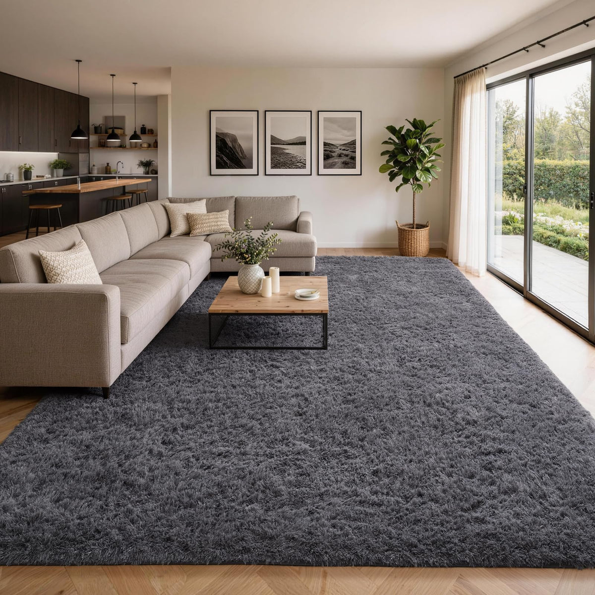 Ophanie Area Rugs 9x12 Living Room, Large Grey Bedroom Carpet, Big Shag Indoor Thick Soft Nursery Rug, Gray Fluffy Carpets for Boy and Girls Room Dorm Home Decor Aesthetic