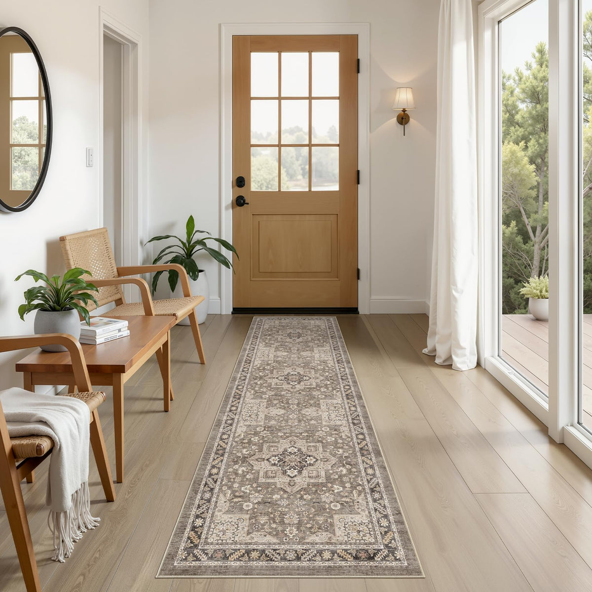 cotiled 9x12 Area Rug for Living Room, Washable, Traditional, Beige