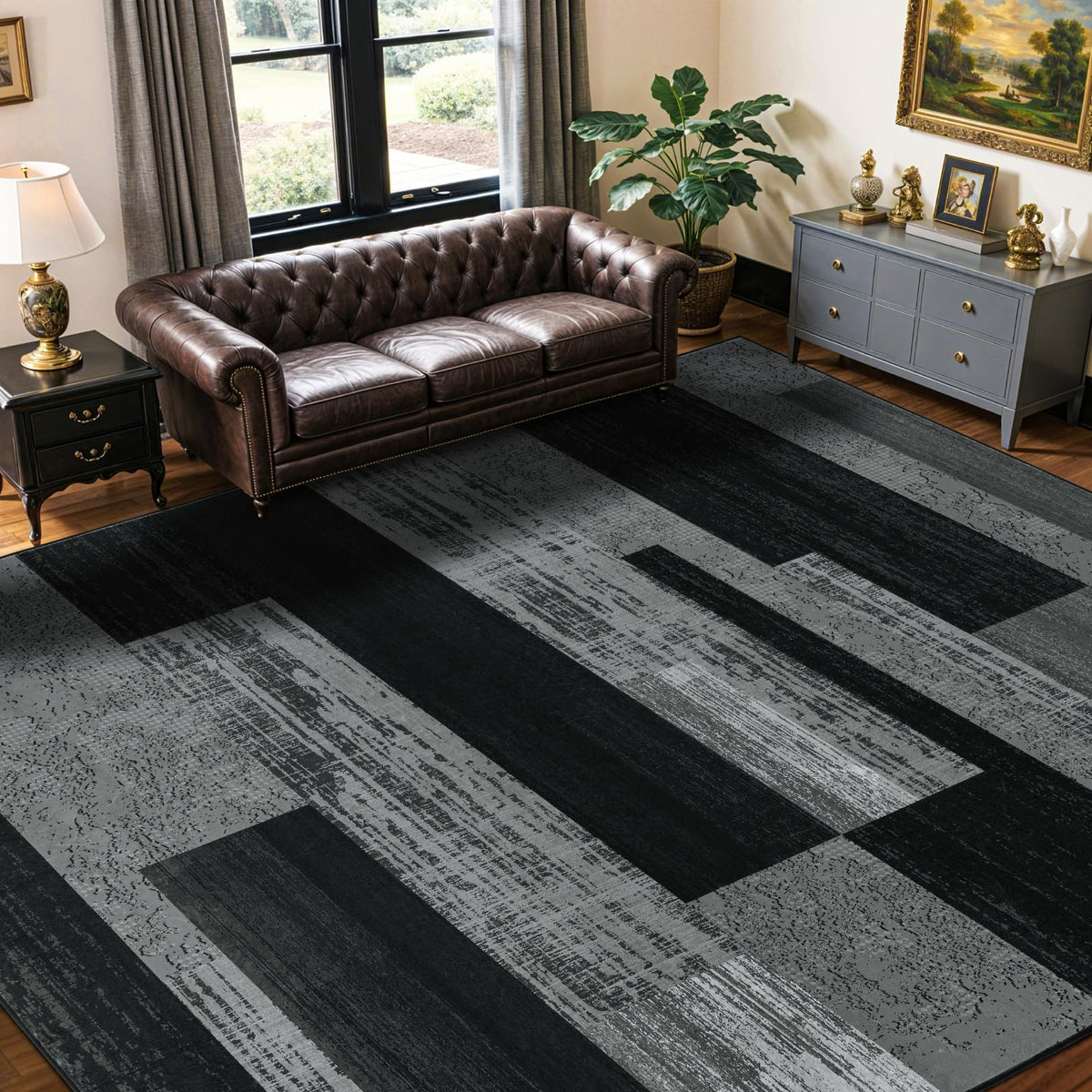 LIANLAM 8x10 Washable Area Rugs for Living Room & Bedroom(8x10,Black&Gray)