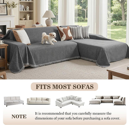 MEETSKY Couch Covers for Dogs, Washable Couch Covers, Pet Sofa Covers for 3 Cushion Couch, Chenille Thick Sectional Couch Cover Blanket Modern Furniture Protector Covers, 91" x 134", Dark Grey