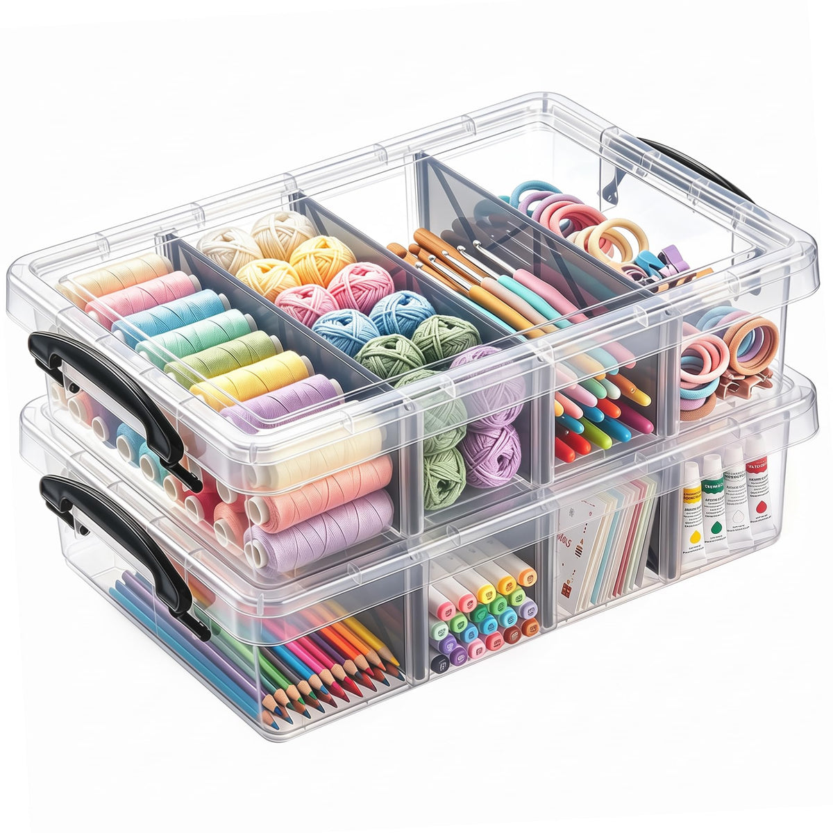 Citylife 17QT Clear Craft Organizers and Storage Box with Removable Tray