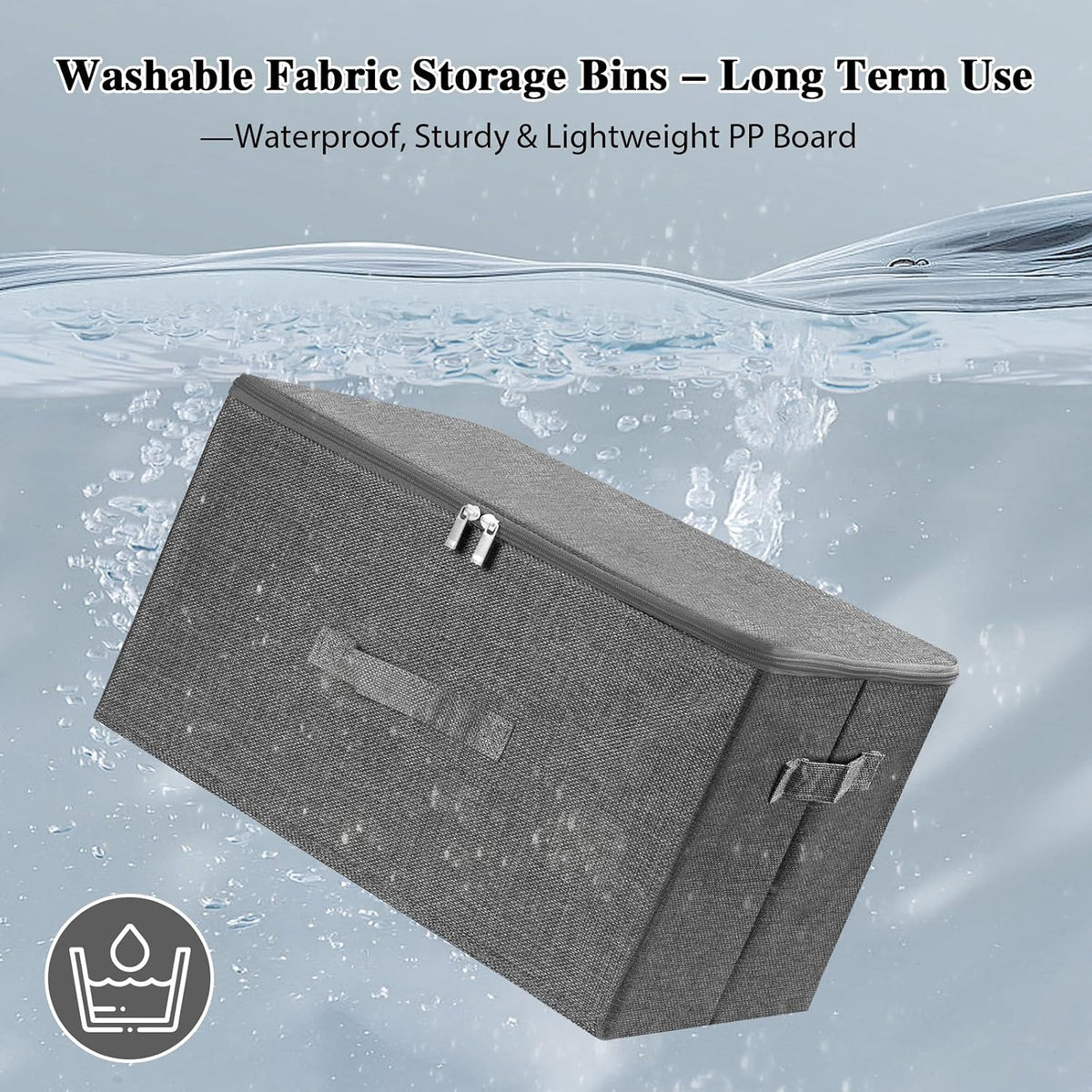 ANMINY Fabric Storage Bins with Zipper Lids, 15"x10"x6", Gray, 1 PCS