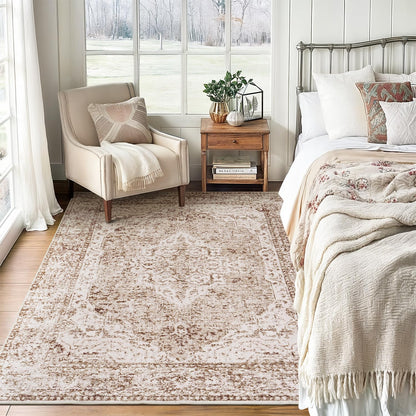Lofus 8x10 Area Rugs for Living Room Bedroom, Soft Boho Carpet Floral Brown
