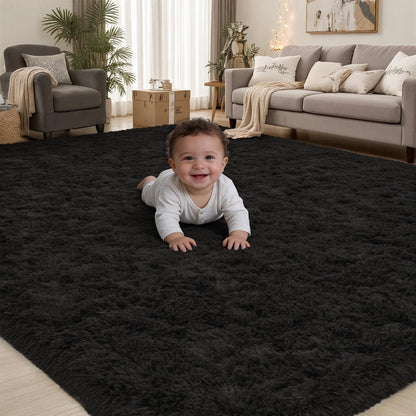PLHXFR 8x10 Area Rugs Living Room: Fluffy Bedroom Soft Shag Rug Black Grey