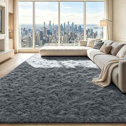 Beige 8x10 Area Rugs for Living Room, Fluffy Shag Rug Large Bedroom Carpet