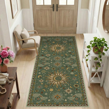 Vacuum-Friendly, 8x10 Washable Area Rug, Black Gold Beige Red