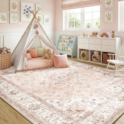 CAPALOCA 5x7 Washable Nursery Girls Low Pile Area Rug Pink