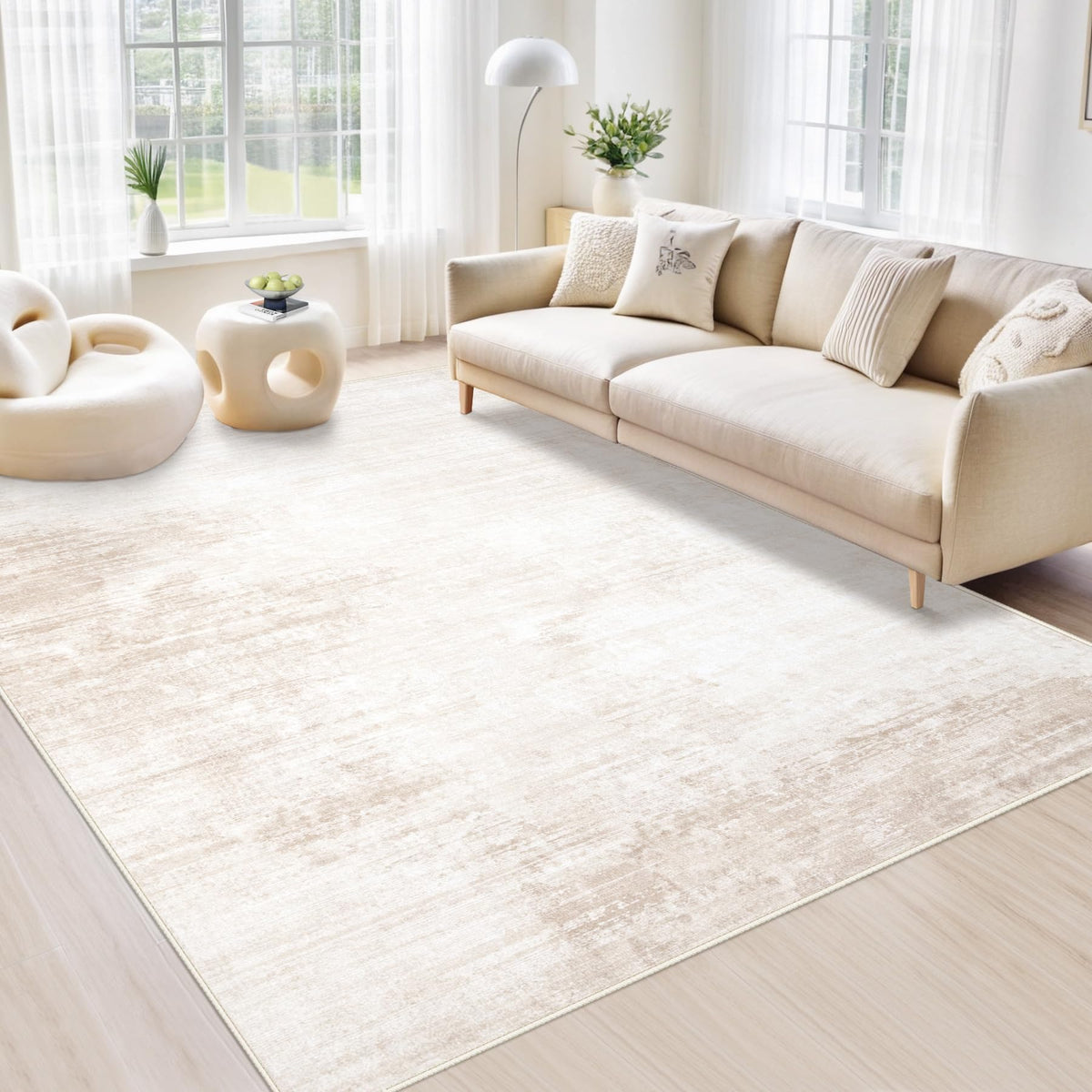 Area Rugs 6x9 Living Room: Washable Rug Modern Abstract Large Rug Soft Non Slip Neutral Rugs Stain Resistant Indoor Carpet for Bedroom Kitchen Dining Room Table Nursery Home Office Rugs(Beige,6'x9')