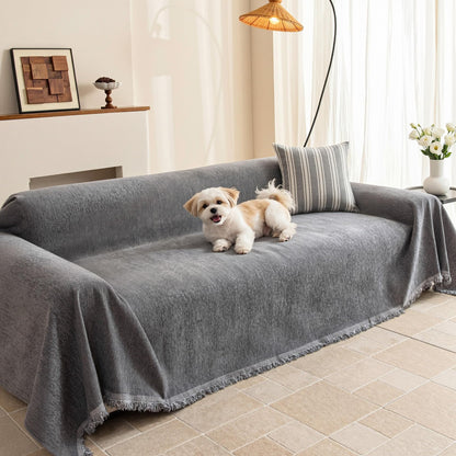 MEETSKY Couch Covers for Dogs, Washable Couch Covers, Pet Sofa Covers for 3 Cushion Couch, Chenille Thick Sectional Couch Cover Blanket Modern Furniture Protector Covers, 91" x 134", Dark Grey