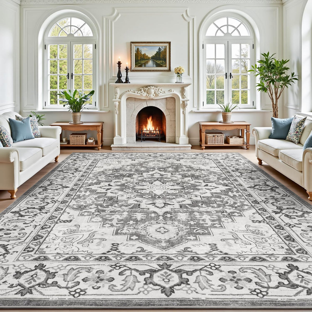 Lofus 8x10 Area Rugs for Living Room Bedroom, Soft Boho Carpet Floral Brown