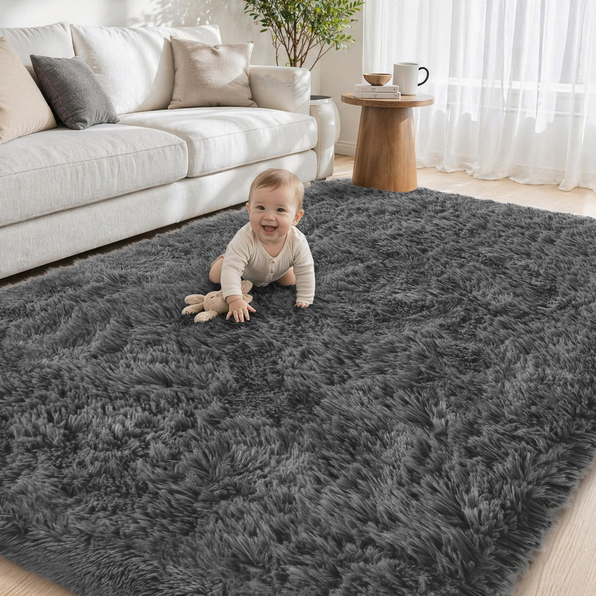Tosuoka 8x10 Area Rugs for Living Room Bedroom, Black Rug Soft Fluffy Shag