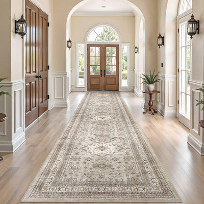 cotiled 9x12 Area Rug for Living Room, Washable, Traditional, Beige
