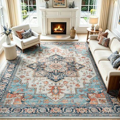 Lofus 8x10 Area Rugs for Living Room Bedroom, Soft Boho Carpet Floral Brown