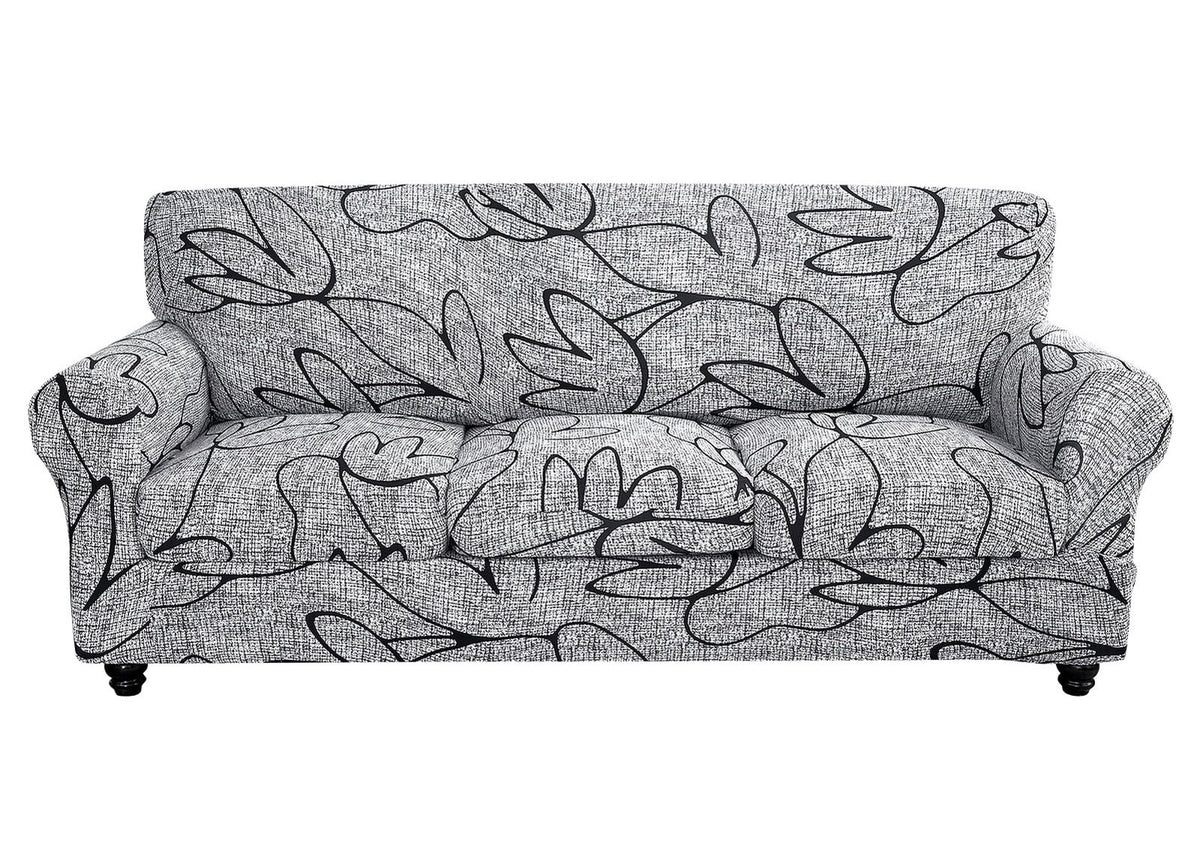 SearchI Stretch Sofa Cover Printed Couch Cover, Floral Pattern 4 Pieces Sofa Slipcover with 3 Separate Cushion Cover, Washable Furniture Protector for Living Room(Sofa, Yellow+Flower)