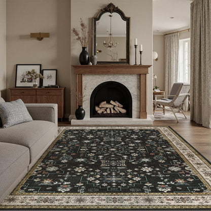DCX 8x10 Area Rug Living Room: Washable Botanical Carpet Blue and Green