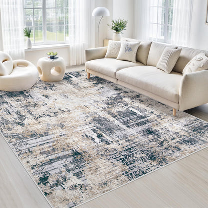 Area Rugs 6x9 Living Room: Washable Rug Modern Abstract Large Rug Soft Non Slip Neutral Rugs Stain Resistant Indoor Carpet for Bedroom Kitchen Dining Room Table Nursery Home Office Rugs(Beige,6'x9')