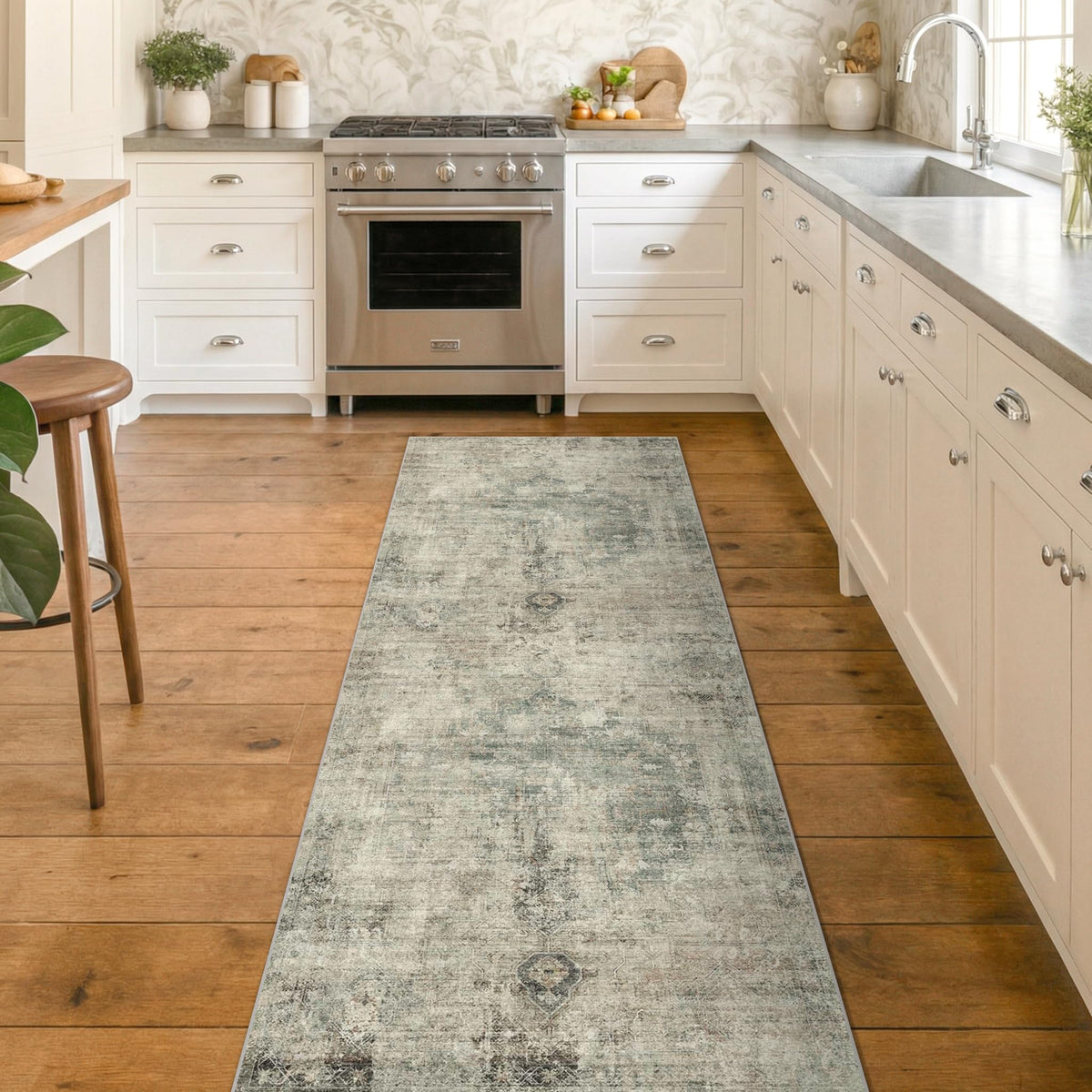 Farmhouse 8x10 Washable Area Rugs for Living Room, Neutral Taupe Brown Abstract Rug for Dining Room and Bedroom, Soft Foldable Low Pile Carpet, Stain Resistant Non-Slip Backing, Distressed Design