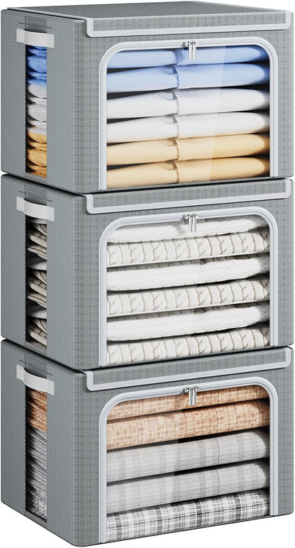 Yecaye Clothes Storage Bins with Metal Frame, Foldable Organizer Box, 40L