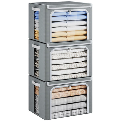 Yecaye Clothes Storage Bins with Metal Frame, Foldable Organizer Box, 40L