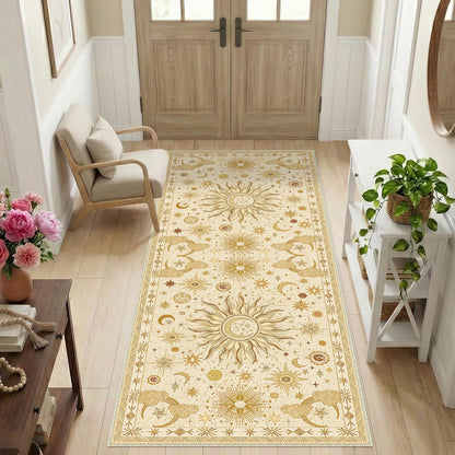 Vacuum-Friendly, 8x10 Washable Area Rug, Black Gold Beige Red