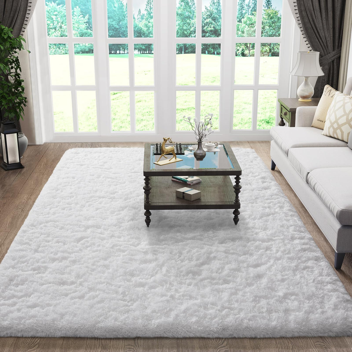 Ophanie 5x7 Area Rugs for Living Room Ivory, Fluffy Shag Large Fuzzy Plush Soft Rug, Shaggy Floor Big Carpets for Bedroom Nursery, Kids Home Decor Aesthetic with Over 99 pcs Pile fibers
