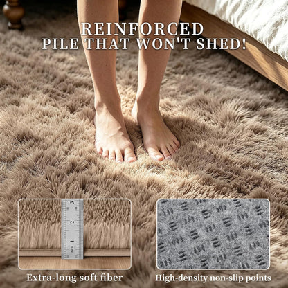 Beige 8x10 Area Rugs for Living Room, Fluffy Shag Rug Large Bedroom Carpet