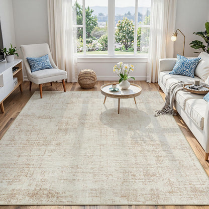 8x10 Washable Area Rug for Living Room Bedroom: Non-Slip Modern White Gray