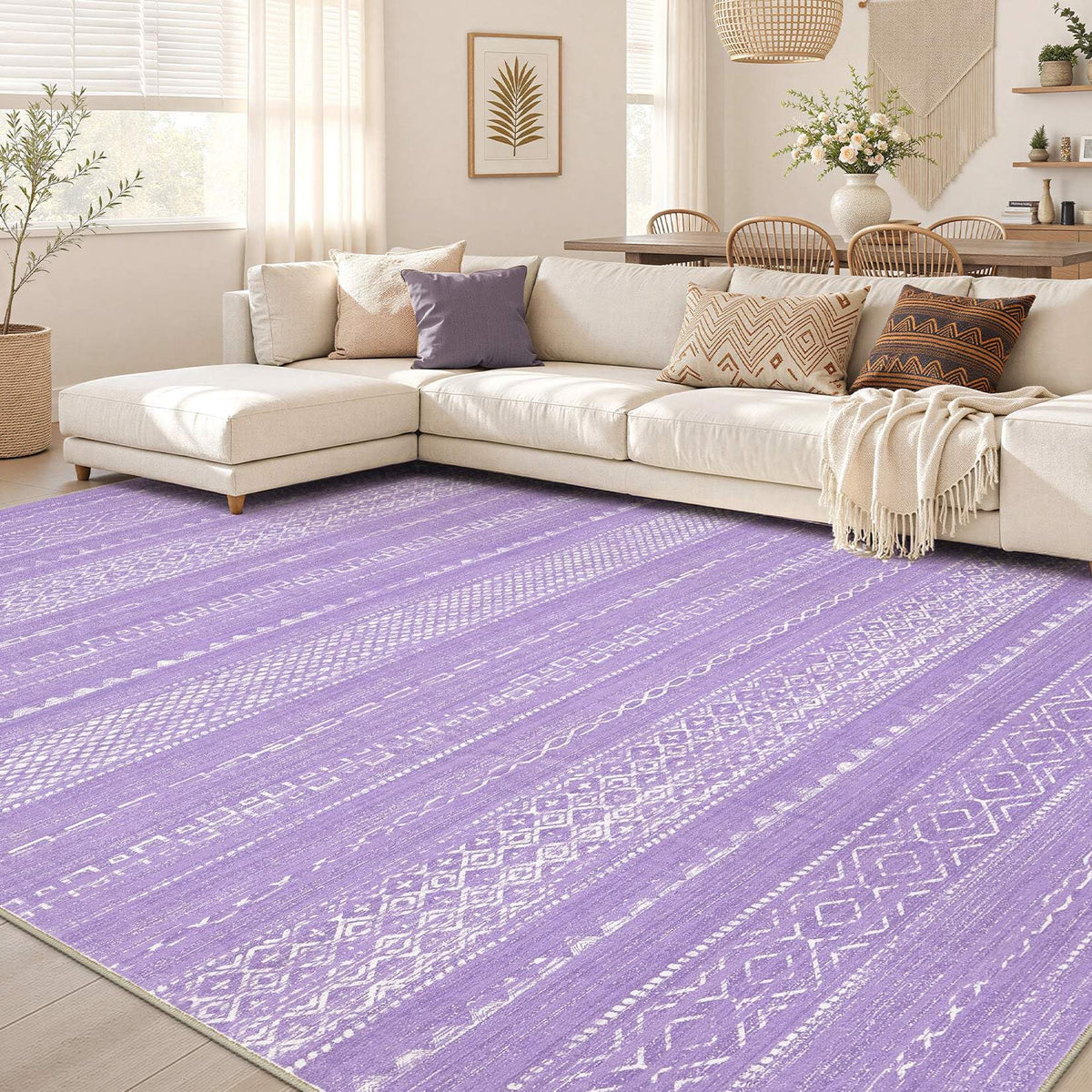 Nakagishi Boho 5x7 Area Rug Living Room Rugs Machine Washable Beige/Brown